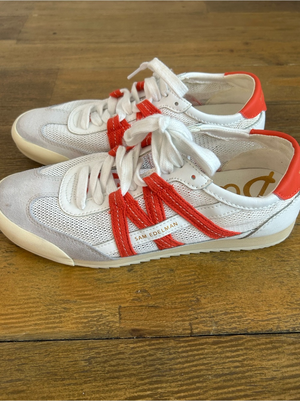 Sam Edelman Irma White & Red Sneakers with Suede Toe - Picture 6 of 15